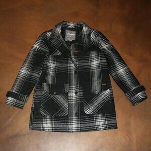 EDDIE BAUER Medium Coat Black White Plaid Wool Blend Zip / Button Jacket Womens